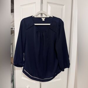 JCrew Navy Cutout 3/4 Sleeve Blouse - Size M